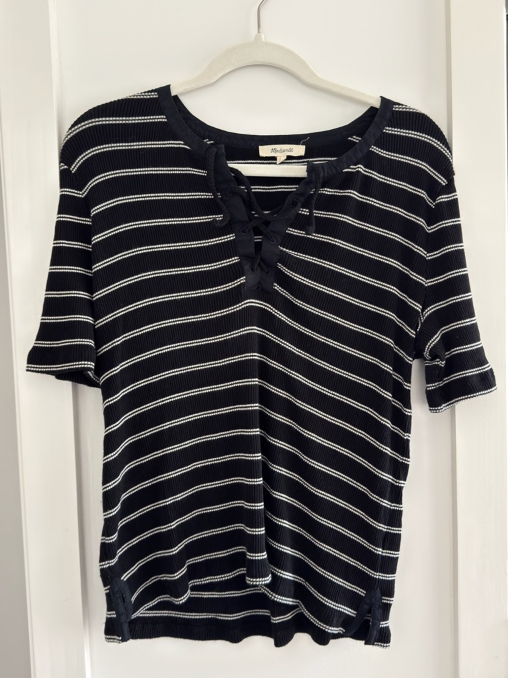 Madewell  Striped Lace-Up Knit Top